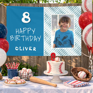 Blue Abstract Wave Boy Photo Happy Birthday Banner