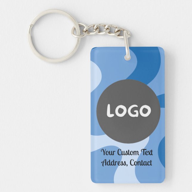 Blue Abstract Wave Double-Sided Custom Business Key Ring (Front)