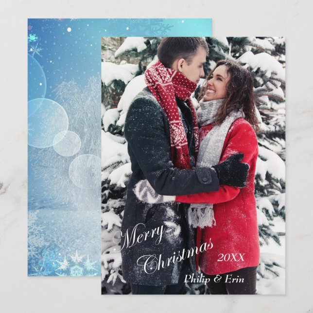 Blue Abstract Winter Modern Christmas Holiday Card (Front/Back)