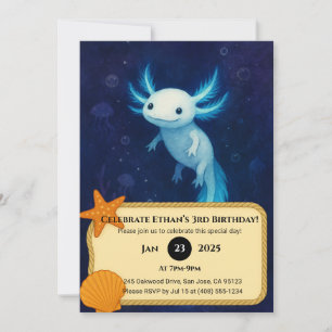 Blue Abyss Axolotl Birthday Invitation