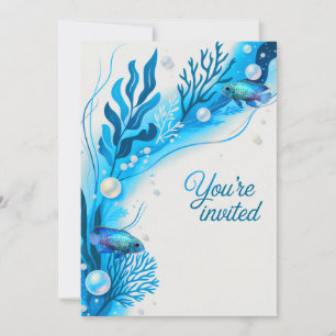 Blue Acara Cichlids Wedding Party Invitation