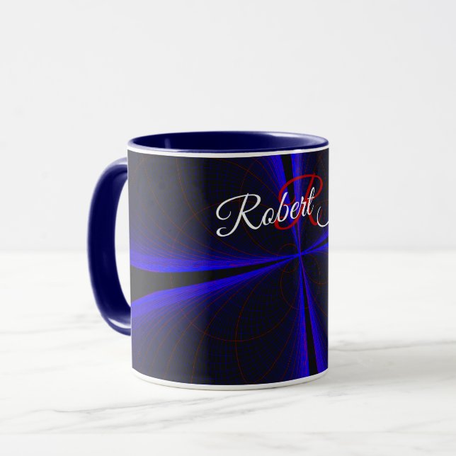 Blue Accent Clover Leaf Geometric Coffee Mug (Front Left)