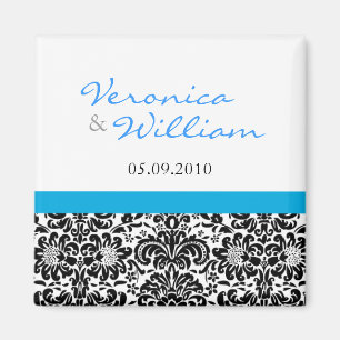 Blue Accent Damask Save the Date Magnet