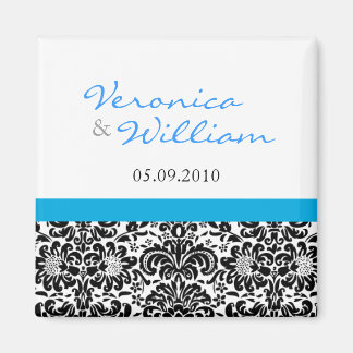 Blue Accent Damask Save the Date Magnet