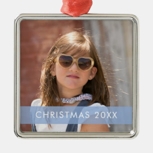 Blue Accent Ribbon Photo Template Christmas Metal  Tree Decoration
