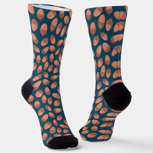 Blue Acorn pattern Socks (Angled)
