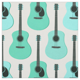 Blue Acoustic Guitars Pattern Fabric