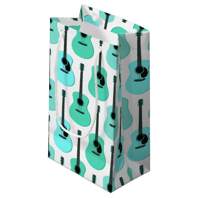 Blue Acoustic Guitars Pattern Small Gift Bag (Front Angled)