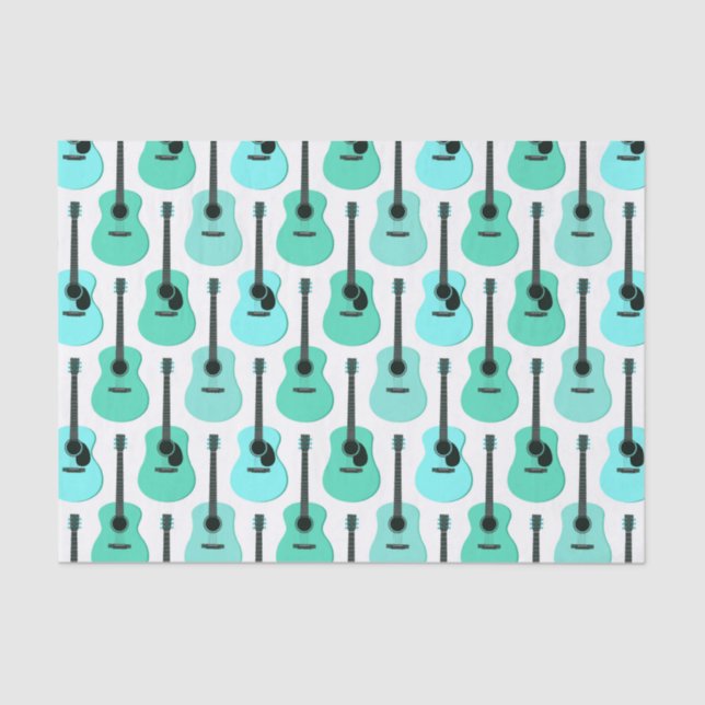 Blue Acoustic Guitars Pattern Tissue Paper (Front)