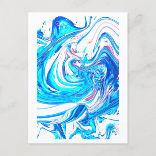 Blue Acrylic Painting Abstract Splatter Swirl Postcard