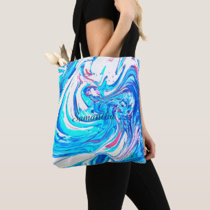 Blue Acrylic Painting Abstract Splatter Swirl  Tote Bag