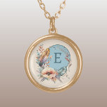 Blue add initial floral gold plated necklace<br><div class="desc">Adorn yourself with this charming Zazzle necklace, featuring a delicate floral design. Personalise it with your initial in blue to make it uniquely yours! Perfect for any occasion, this necklace adds a touch of elegance and a pop of colour to your outfit. It’s a beautiful way to celebrate your individuality...</div>