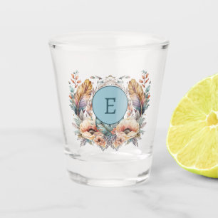 Blue add initial floral shot glass