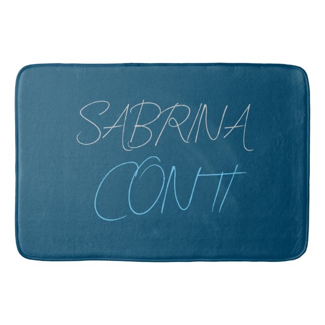 Blue Add Name Modern Minimalist Plain Bath Mat (Front)