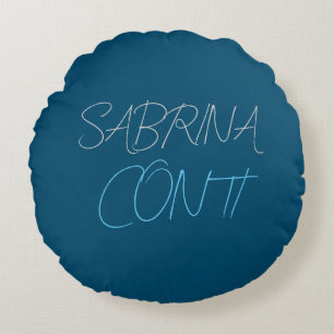 Blue Add Name Modern Minimalist Plain Round Cushion