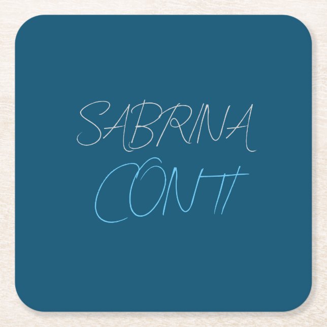 Blue Add Name Modern Minimalist Plain Square Paper Coaster (Front)
