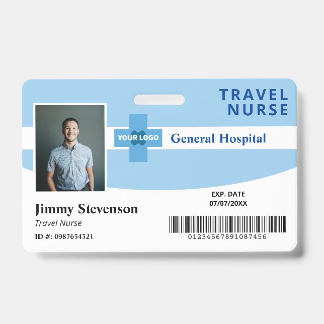 Blue Add Your Logo Hospital Employee Photo ID Badge (Front)