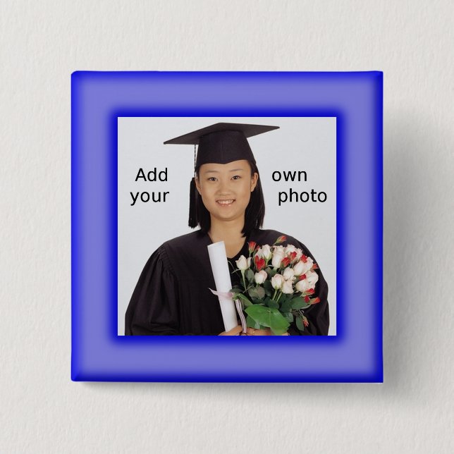 Blue Add your Photo 15 Cm Square Badge (Front)