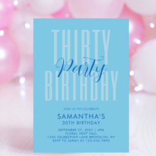 Blue Adult Birthday Bold Typography Script Overlay Invitation