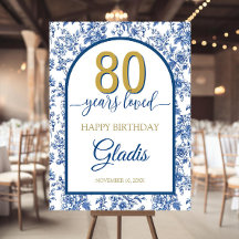 Blue Adult Birthday Welcome sign, Blue floral birt