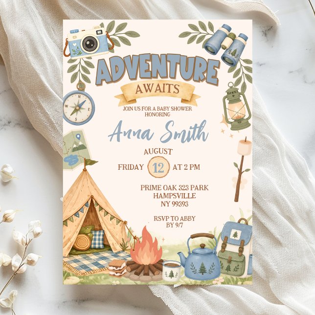 Blue Adventure Awaits Baby Shower Invitation (Creator Uploaded)