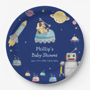Blue Adventure Toys Robot Outer Space Baby Shower Paper Plate