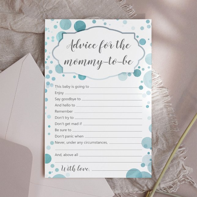 Blue Advice for mummy-to-be baby boy shower card (Creator Uploaded)