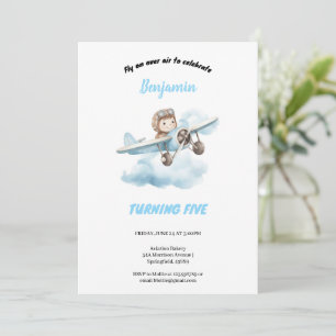 blue aeroplane birthday  invitation