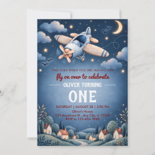 Blue Aeroplane First Birthday Invitation