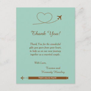 Blue Aeroplane Heart 4x5 Wedding Thank You Card