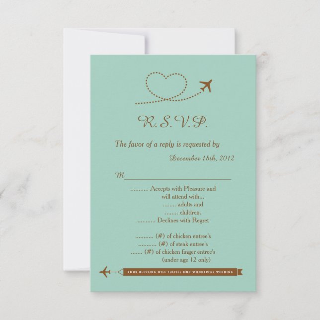 Blue Aeroplane Heart Wedding 3.5x5 R.S.V.P. Reply Invitation (Front)