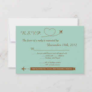 Blue Aeroplane Heart Wedding 3.5x5 R.S.V.P. Reply RSVP Card