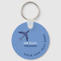 Blue Aeroplane Keychain with His Name