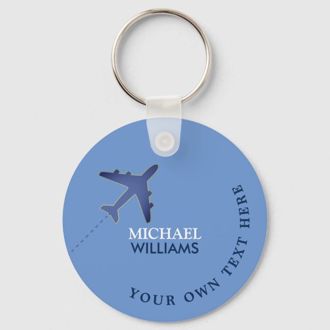 Blue Aeroplane Keychain with His Name (Front)