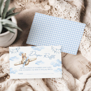 Blue Aeroplane Teddy Bear Baby Shower Diaper Raffl Enclosure Card