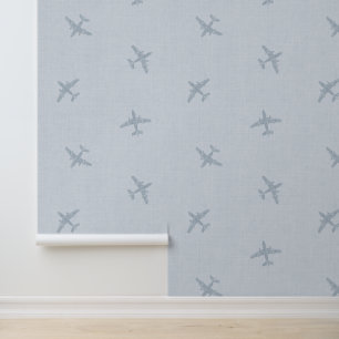 Blue Aeroplane Travel Baby Nursery Wallpaper