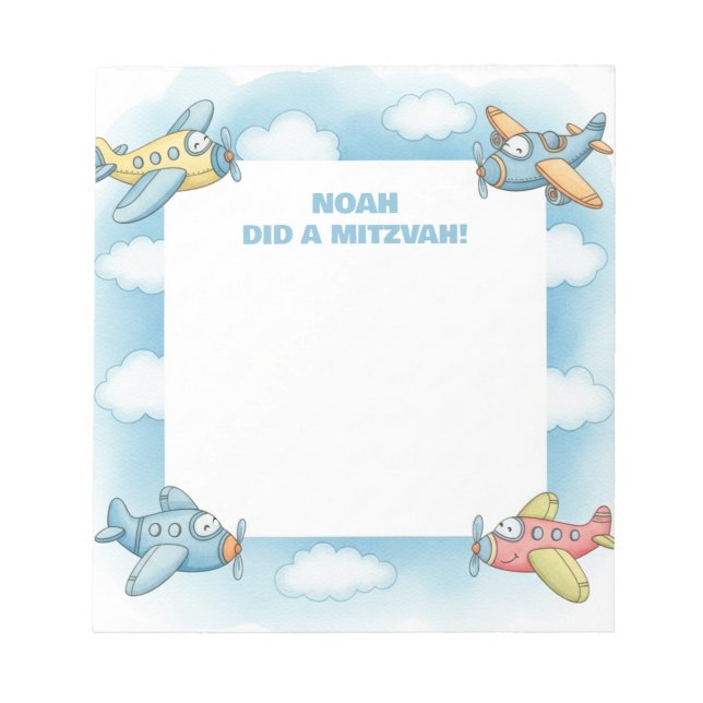 Blue Aeroplanes Personalised Mitzvah  Notepad (Front)
