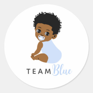 Blue African American Baby Boy Gender Reveal Classic Round Sticker