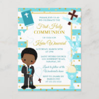 Blue African American Boy First Holy Communion