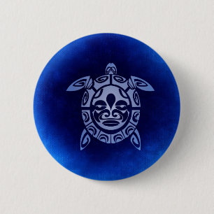 Blue African Tribal Mask Sea Turtle 6 Cm Round Badge