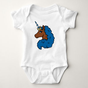 Blue Afro Unicorn Baby Bodysuit