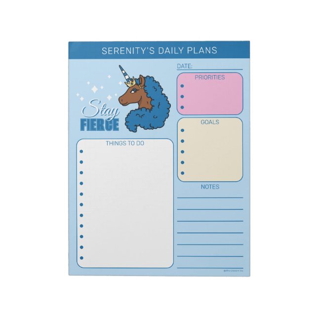 Blue Afro Unicorn Notepad (Rotated)