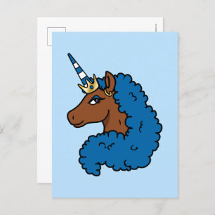 Blue Afro Unicorn Postcard