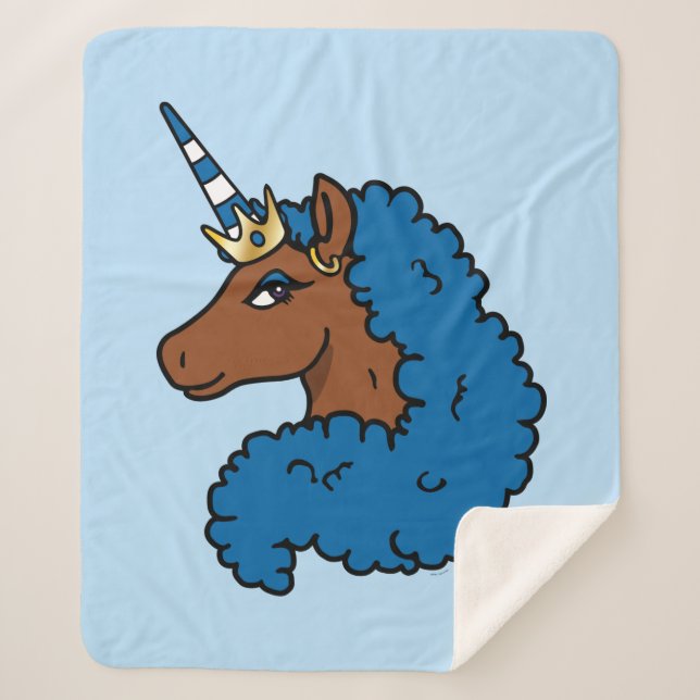 Blue Afro Unicorn Sherpa Blanket (Front)