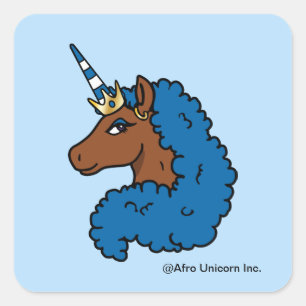 Blue Afro Unicorn Square Sticker