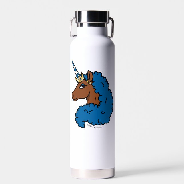 Blue Afro Unicorn Water Bottle (Front)