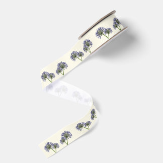 Blue Agapanthus Floral Wedding Favour Grosgrain Ribbon