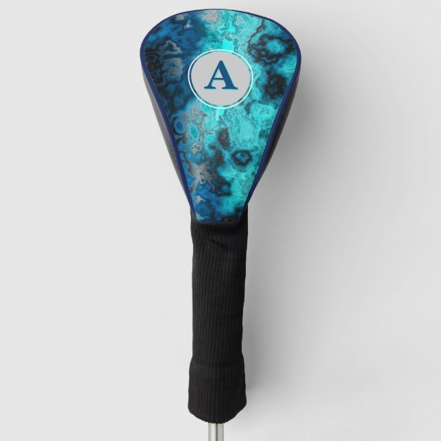 Blue Agate Abstract Monogram Golf Head Cover (Front)