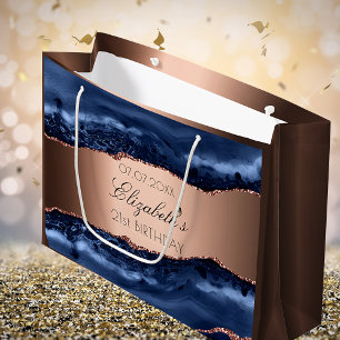 Blue agate copper birthday party large gift bag