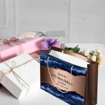 Blue agate copper large gift bag<br><div class="desc">A faux copper looking background with navy blue agate,  marble stone.   Personalise and add your text.   The name is written with a modern hand lettered style script.</div>